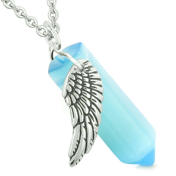 BestAmulets Amulet Angel Wing Magic Energy Wand Crystal Point Tiger Iron Crystal Pendant 22 Inch Necklace